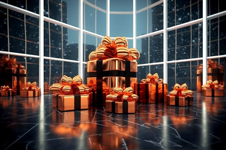 Boxing day sale and gift boxes, copy space for text. Generative AIの素材