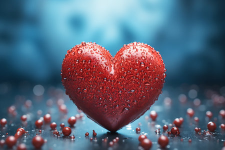 Red heart on blue background, copy space for text. Generative AIの素材