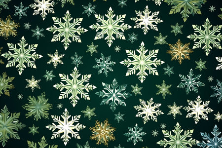 Christmas background with snowflakes. Christmas pattern on green background.の素材