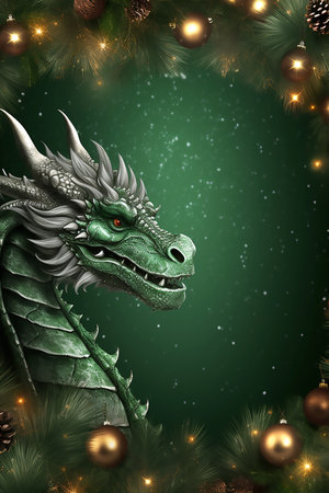 New year background with green dragon on green background, copy space for text.の素材