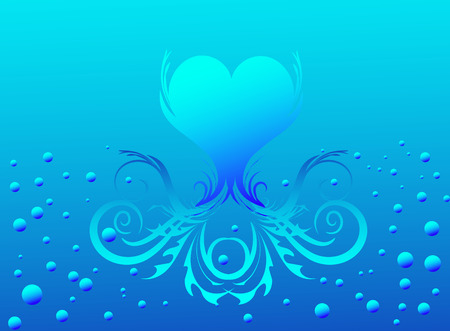Blue floral heart in the water surrounded by bubblesのイラスト素材