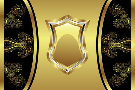 Golden royal medallion with floral elementsのイラスト素材