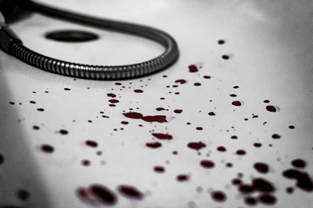 red blood drops on a white background coloring splattered in shower hose