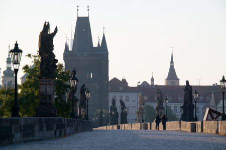 Early morning at the Charles' Bridge in Pragueのeditorial素材