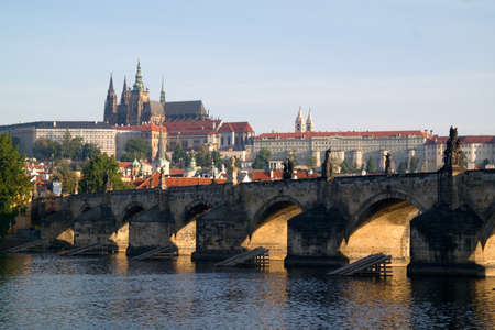 Morning view of Charles' Bridge and Prague Castleのeditorial素材
