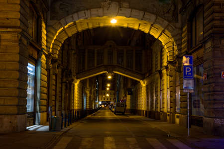 Empty streets of Prague at nightのeditorial素材
