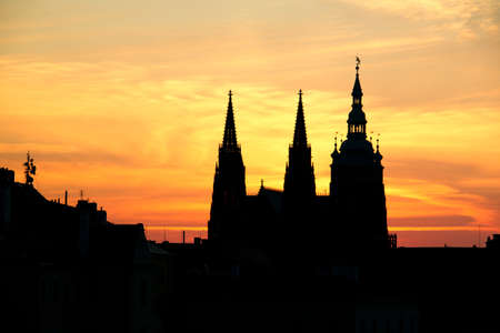 St. Vitus Cathedral in Prague just before sunriseのeditorial素材