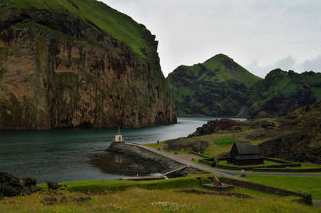 Hiking the volcanic Heimaey island in Icelandの写真素材