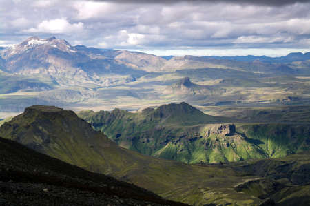 FimmvÃ¶rÃ°uhÃ¡ls Hike - descending to Thorsmork (ÃÃ³rsmÃ¶rk)の写真素材