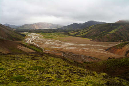 The colorful rainbow mountains of Landmannalaugarの写真素材