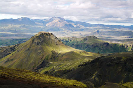 FimmvÃ¶rÃ°uhÃ¡ls Hike - descending to Thorsmork (ÃÃ³rsmÃ¶rk)の写真素材