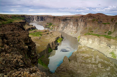 JÃ¶kulsÃ¡rgljÃºfur viewpoint in northeastern Icelandの写真素材
