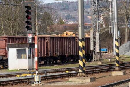 Old train station, rails wires, peron, concrete. Czech Republicの写真素材