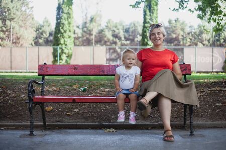 Mother and daughter enjoying time outdoorの写真素材