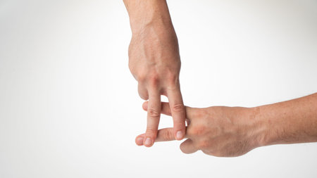 Mens hand gesture of fingers grille