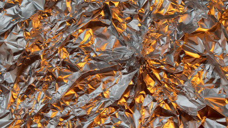 Gold and Silver Tecture Background Rumpled Foil with Soft Lightの写真素材
