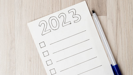 Checklist for 2023 with space for text and squares for ticks. high quality photo