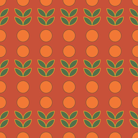 Seamless vector pattern with decorative leaves and circles. Abstract floral design in retro style.