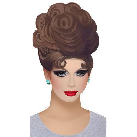 Portrait of beautiful woman with hairstyle and makeup. cartoon style illustration.の写真素材