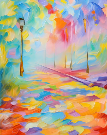 Colorful abstract painting of a street lamp on a sunny day.の写真素材