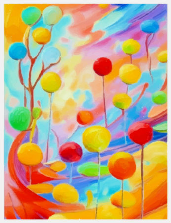 Colorful abstract landscape. Hand-drawn stylized illustration.のイラスト素材