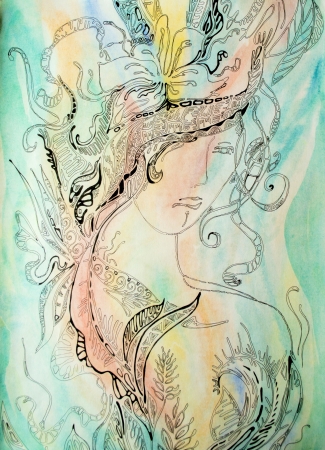 abstract graphic drawing of a womanの写真素材