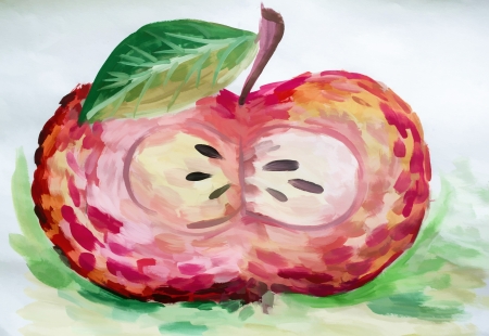 gouache drawing of an apple in the context ofの写真素材