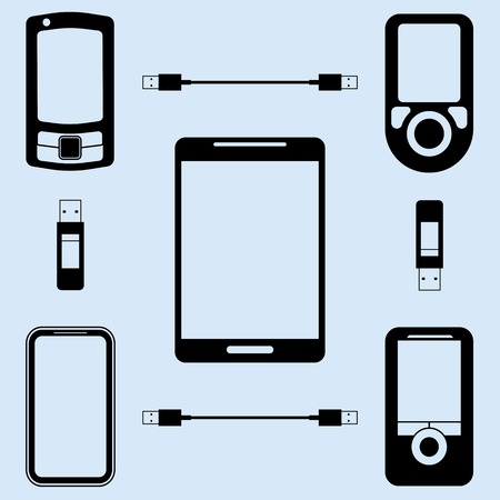 illustration of different models of phones and headsetsのイラスト素材