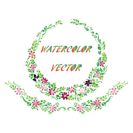 watercolor beautiful flowers with leavesのイラスト素材