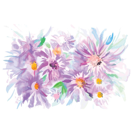 watercolor beautiful flowers with leavesのイラスト素材