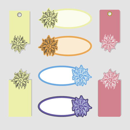 vector set of design labels with flowerのイラスト素材