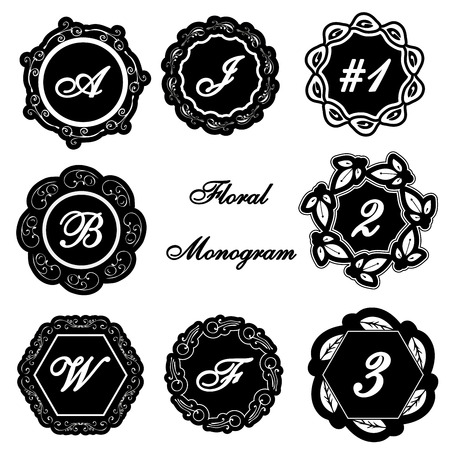 Decorative vector beautiful floral label. Can be used for monogram.のイラスト素材