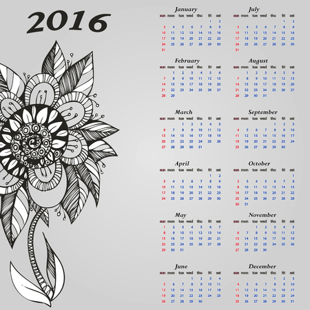 Stylish calendar year with beautiful designer flowersのイラスト素材