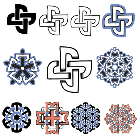 Celtic patterns set. Abstract geometric patterns wickerのイラスト素材