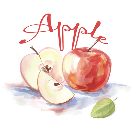 watercolor label with apple and the wordsのイラスト素材