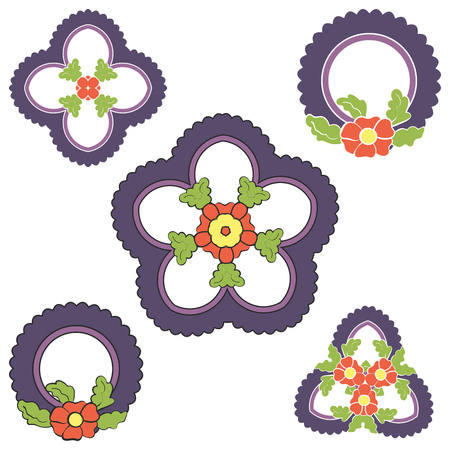 Vector beautiful floral ornament elements of different styles.のイラスト素材