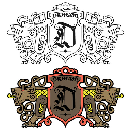 Monogram in the Celtic style with a dragon.のイラスト素材
