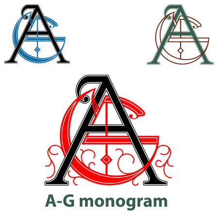 Two intertwined letters with curls. A monogram of two letters.のイラスト素材