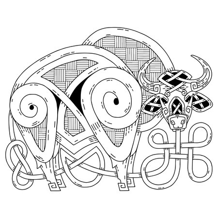 Bull in the Celtic style. The symbol of the new year.のイラスト素材