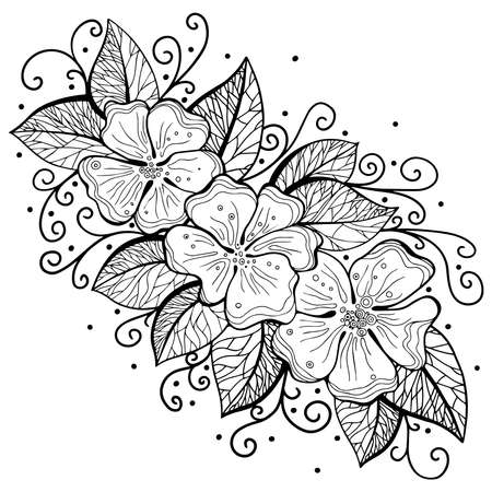 Beautiful floral illustration with swirls. Flowers in the style of strokesのイラスト素材