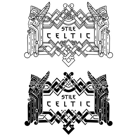 Banner with the image of an old bearded viking and patterns.のイラスト素材