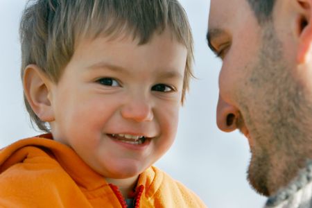 father and son, focus on childの写真素材