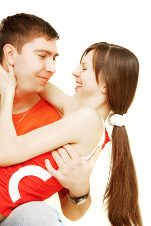 happy young couple over white