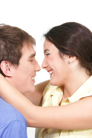 happy young couple over white