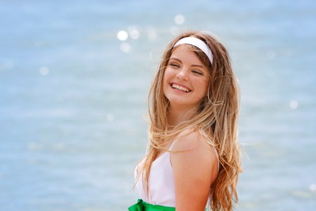 outdoor portrait of young happy girlの写真素材