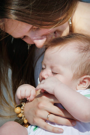 close up portrait of mother and baby