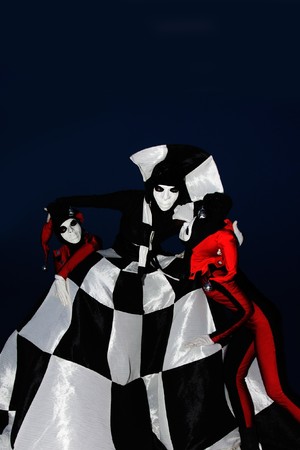 two gloomy harleyquinns and chess queenの写真素材