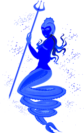 Mermaid with Trident in underwater world.のイラスト素材