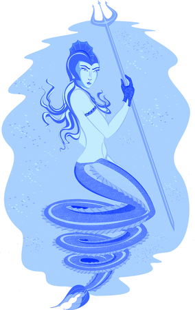Fabulous mermaid in an underwater world with Trident.のイラスト素材