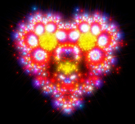 Shines and sparkles in the form of a romantic red heart that symbolizes love. Fractal art graphics.の写真素材